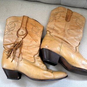 Laredo Cowboy Boots Womens 10 M Tan Leather Tassels Western